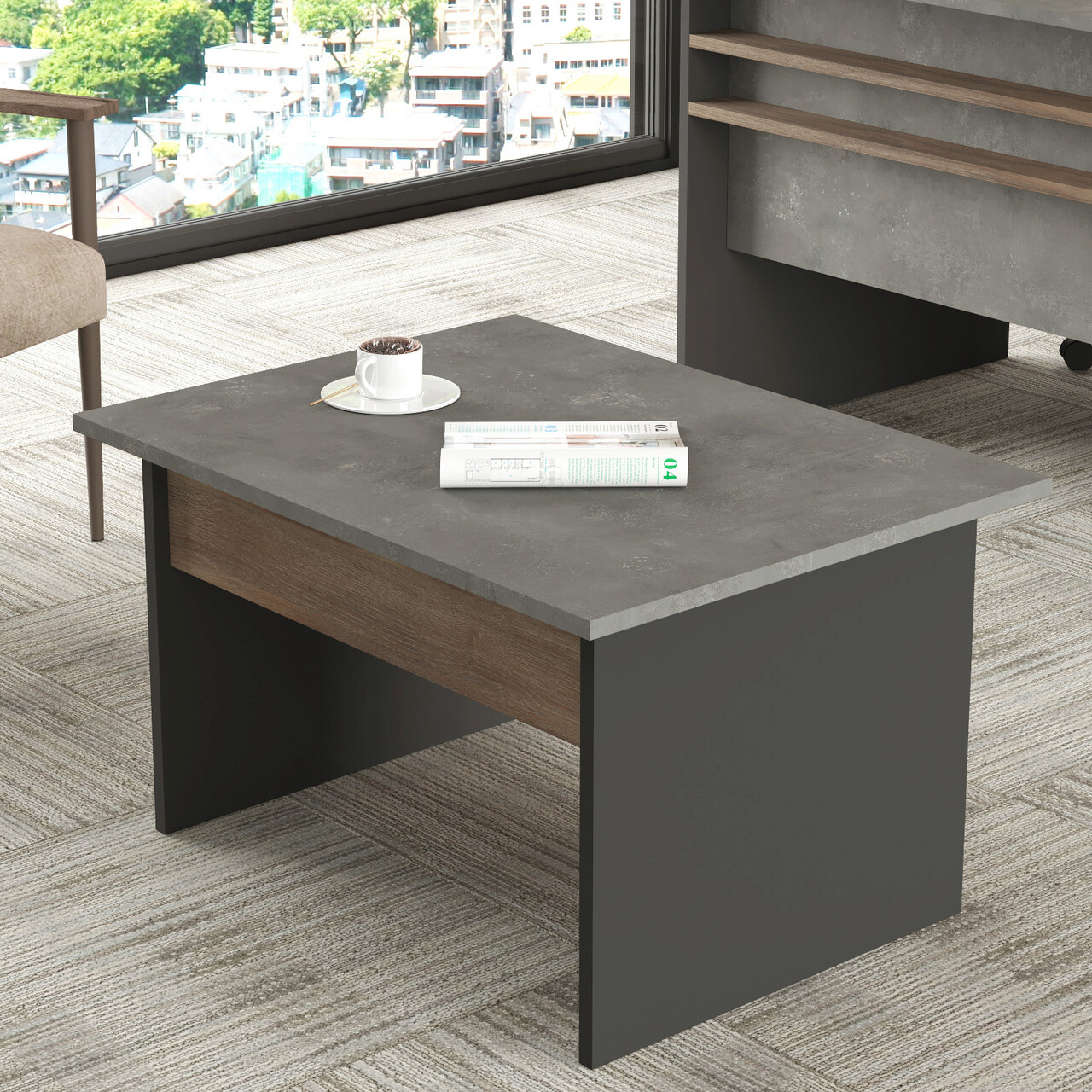 Masuta de cafea, Hanah Home, Vs2-Cga, 80x46.3x60 cm, Maro / Gri / Antracit - imagine 7